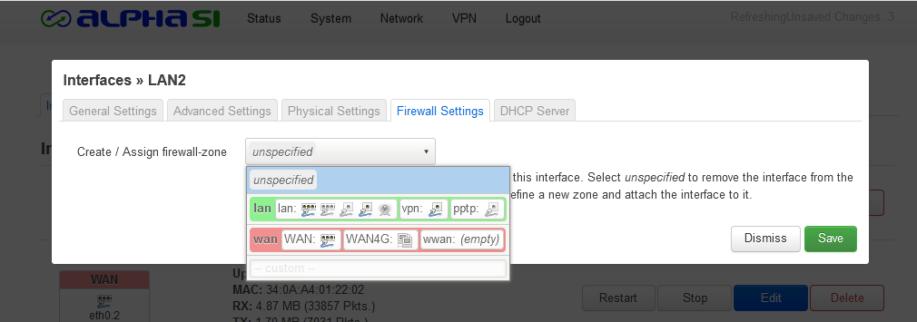 Settaggio firewall zone alias