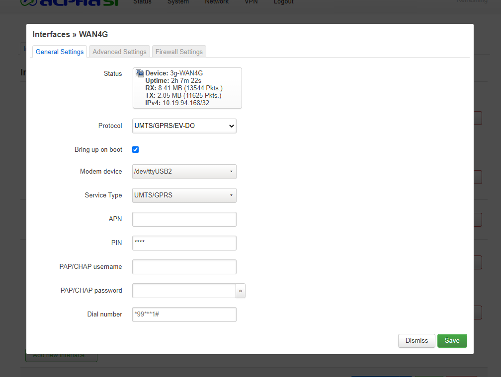 Configurazione interfaccia LTE