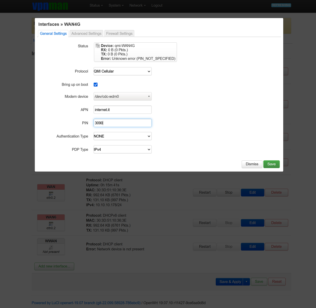 Configurazione interfaccia LTE